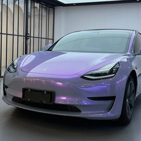 MHOO News | Tesla Owners Embrace Bold Customization Trends with “Dreamy Grey – Charm Purple” Car Wrap